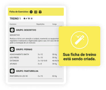 Dashboard do sistema mostrando Avaliação Física e Gestão de Treino